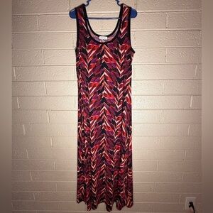 Calvin Klein  Red and Black Chevron Maxi Dress